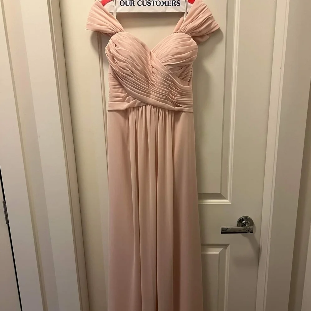 Bill Levkoff Petal Pink Off Shoulder Prom or Bridesmaid Dress - Picture 3 of 5